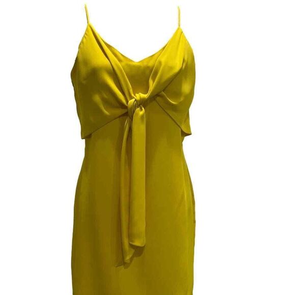 New Naked Zebra Womens Medium Dress Tie Front Solid Bright Yellow Satin Mini NEW - Picture 1 of 7